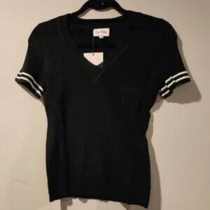 CRY BABY short sleeve sweater black collegiate striped arms size XS